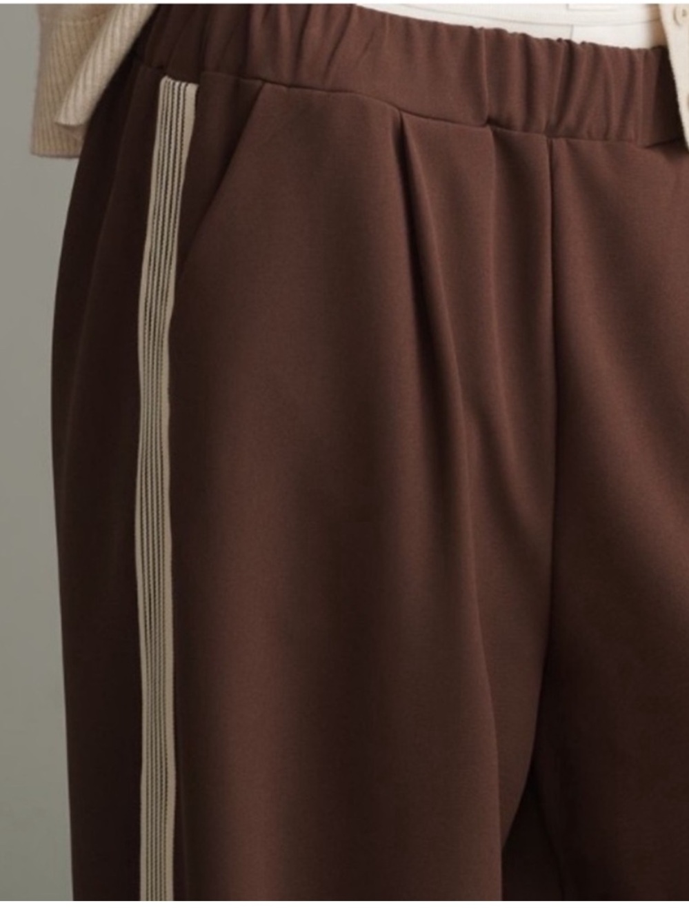 Maeve for Anthropologie “Aaron” Brown Wide-Leg Track Pants Cream Side Stripe NWT - Picture 3 of 14